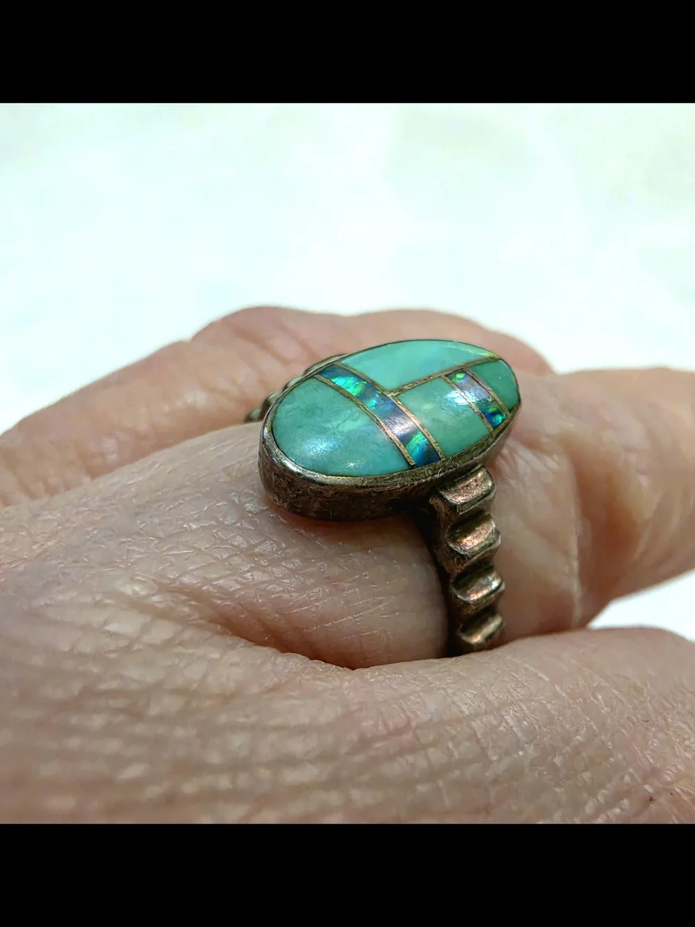 70s Navajo Teme Sterling Inlay Ring